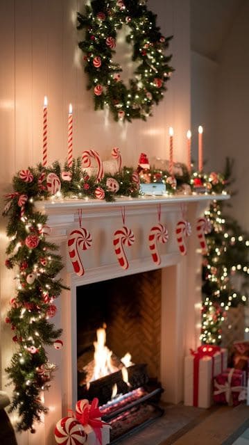 Classic Candy Cane Fireplace Garland