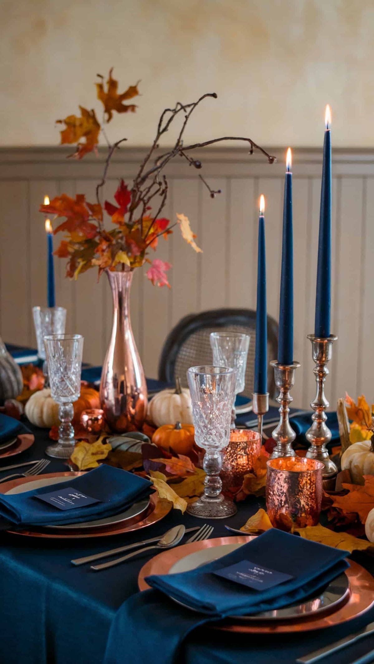 Copper Glow Blue Thanksgiving Table