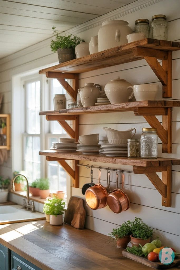 Cottage Kitchen Copper Shelf Display