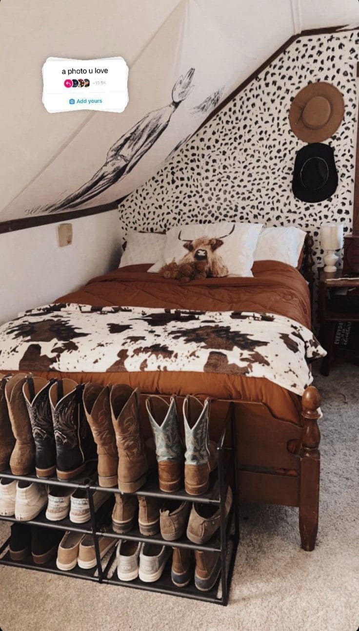 Cozy Cowhide Attic Retreat