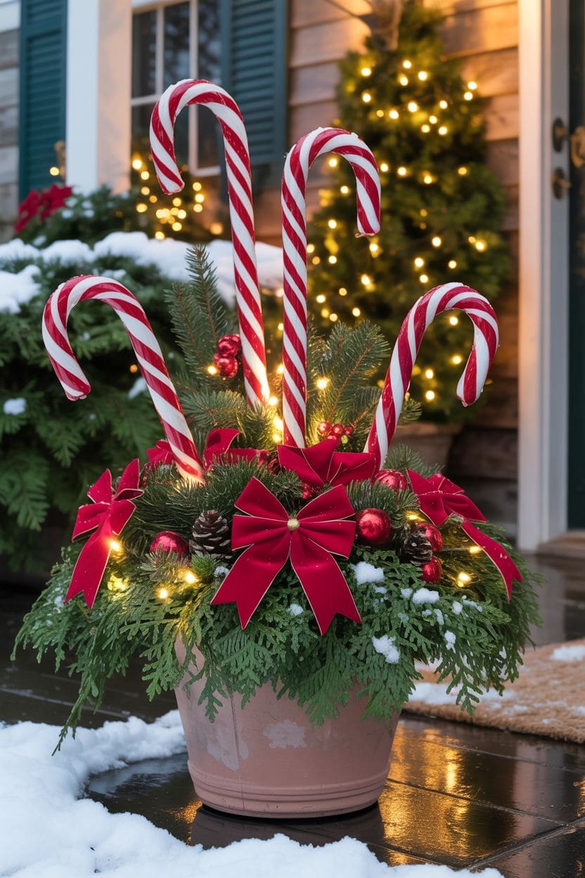 Festive Candy Cane Planter Display