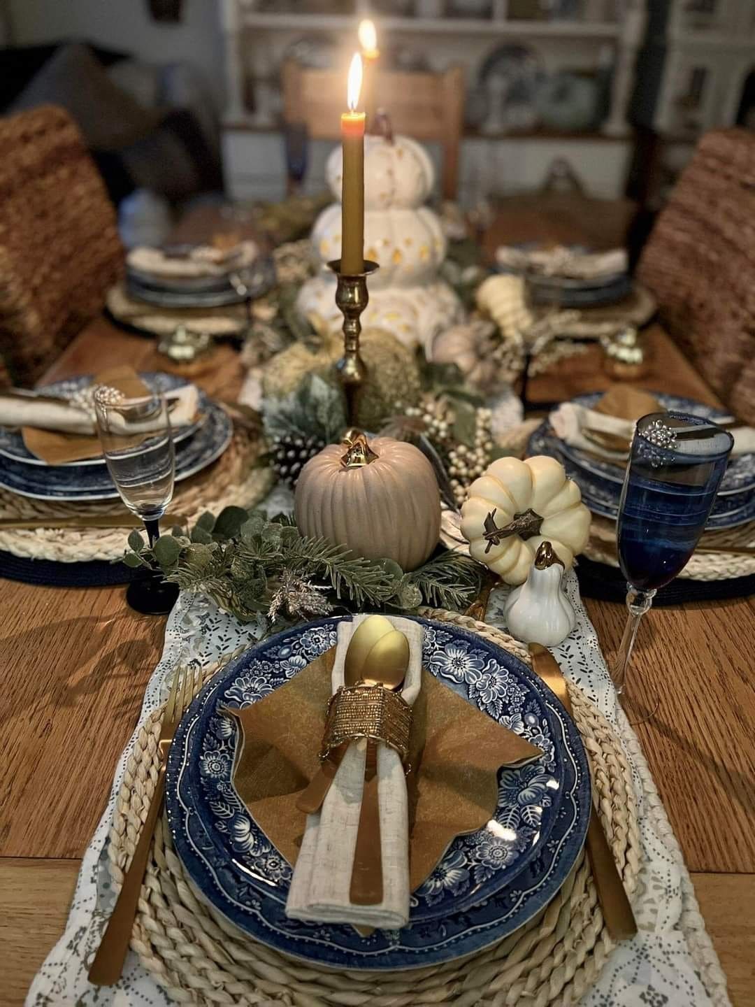 Golden Glow Blue Thanksgiving Table