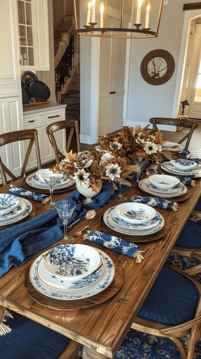 Golden Harvest Blue Thanksgiving Table