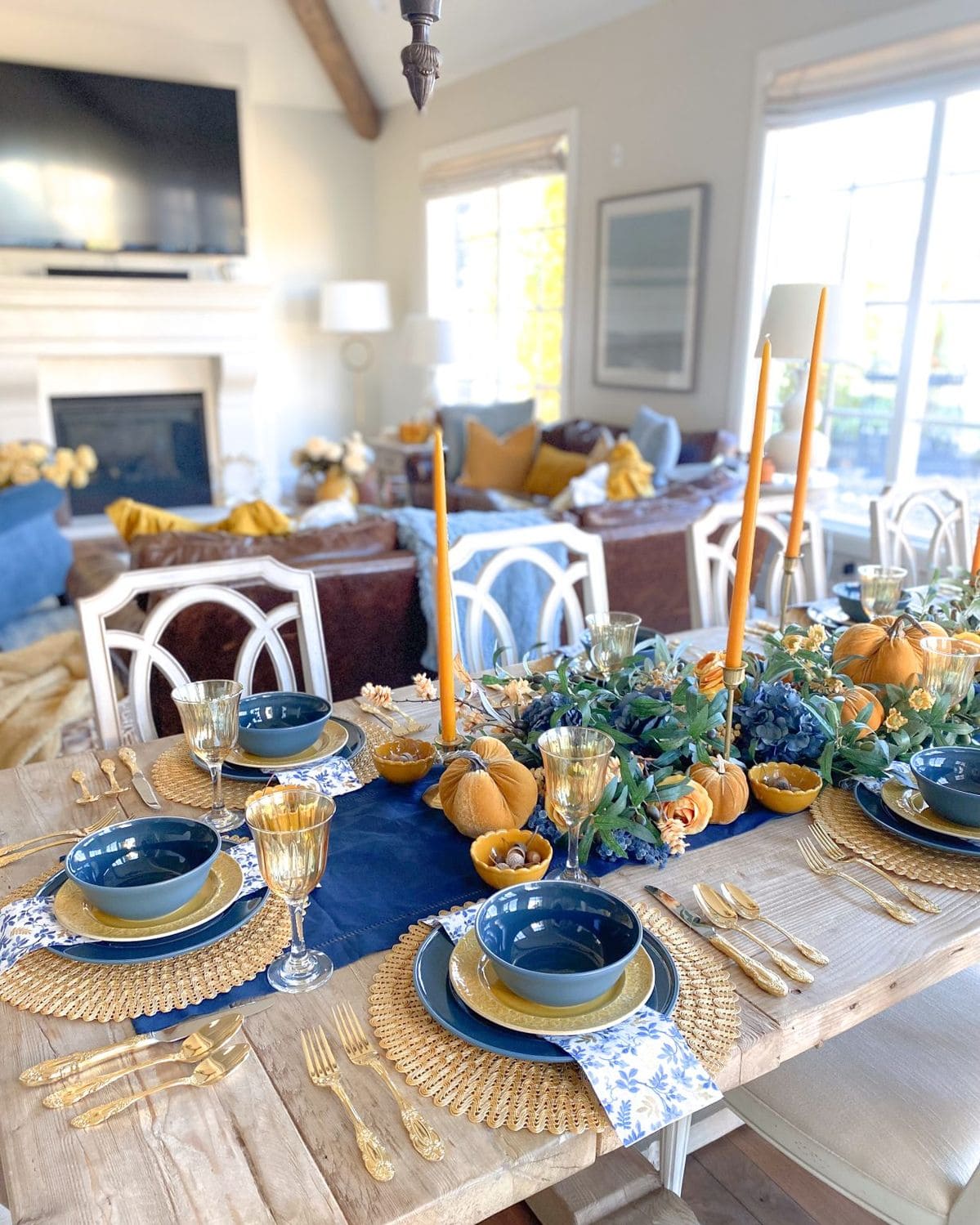 Golden Harvest and Blue Elegance Table