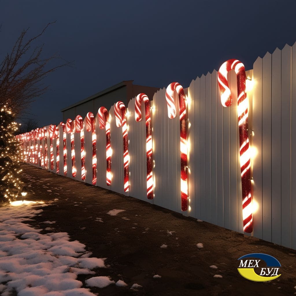 Light-Up Candy Cane Fence Display