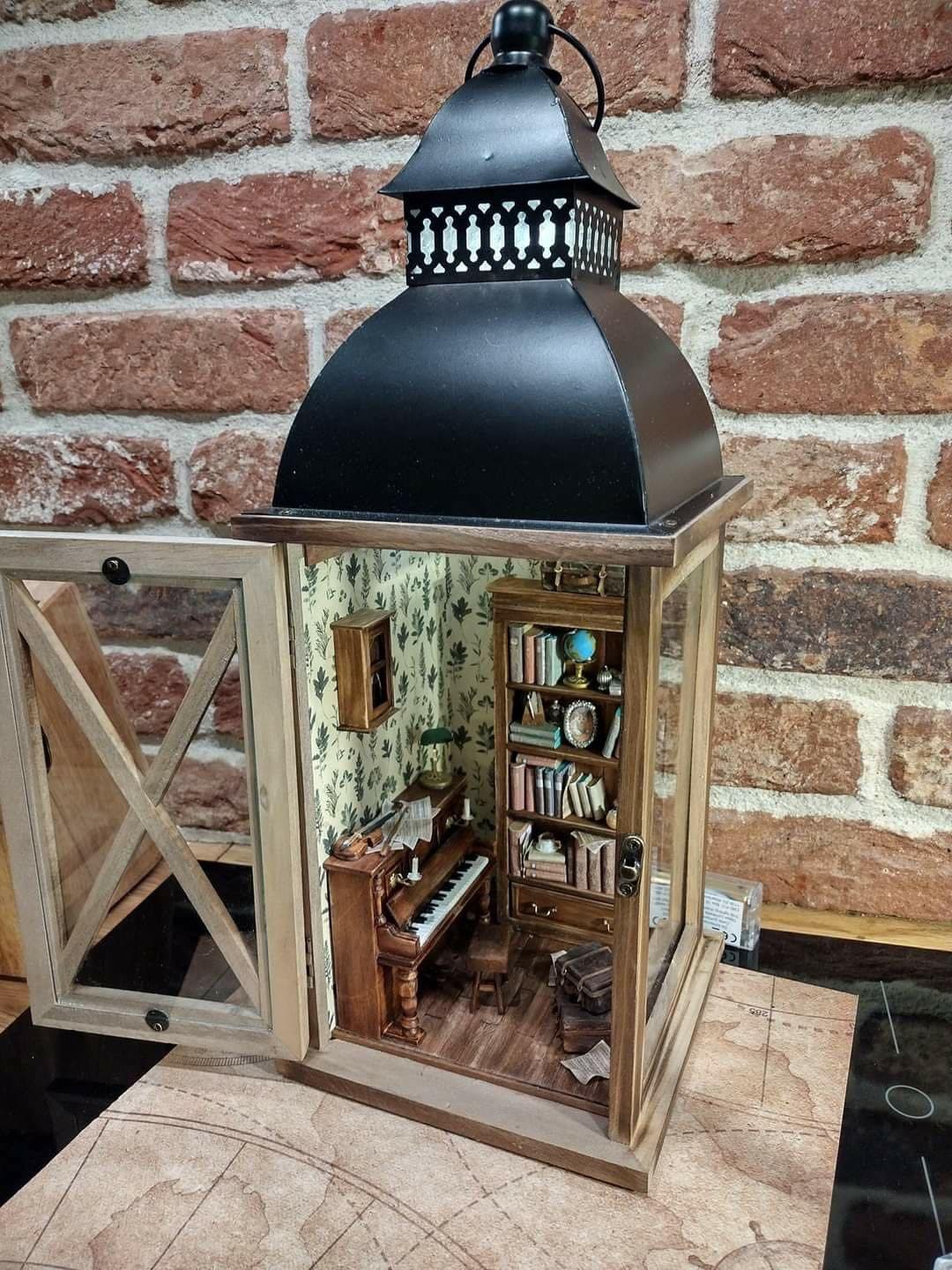 Miniature Lantern with Cozy Room Scene