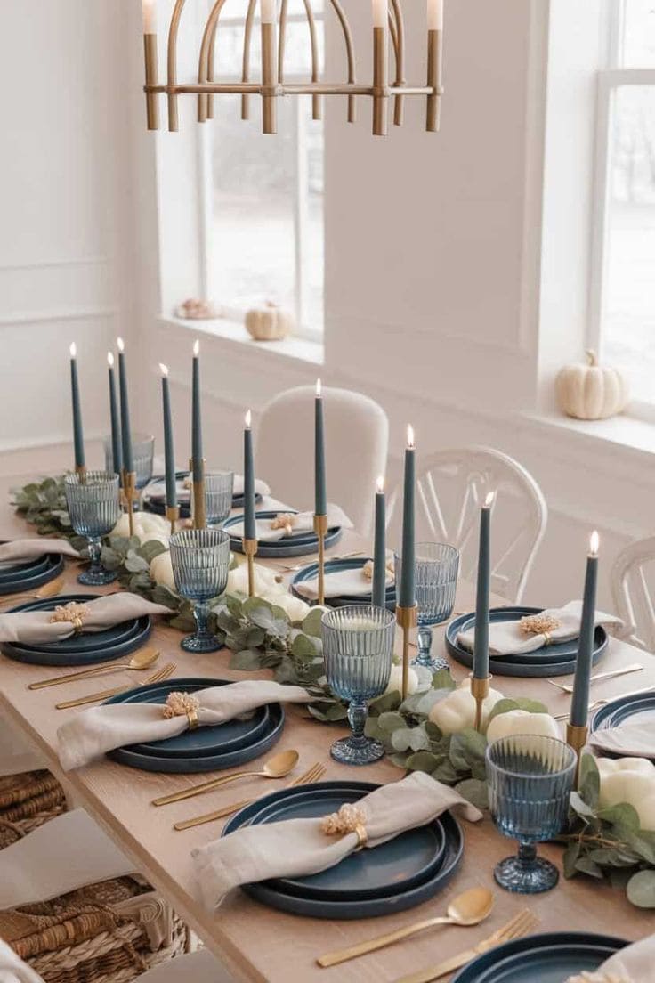 Modern Blue and Gold Thanksgiving Table