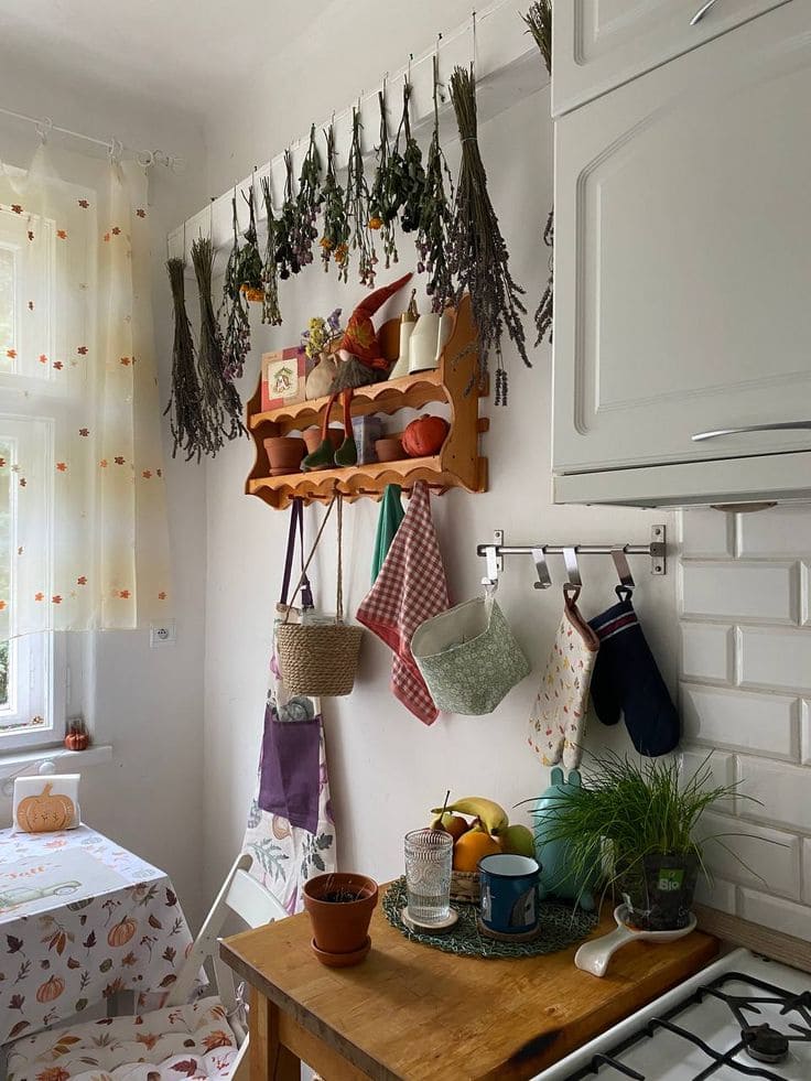 Rustic Herb-Drying Kitchen Nook