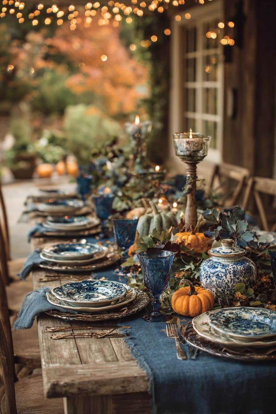 Rustic Twilight Blue Table Setting