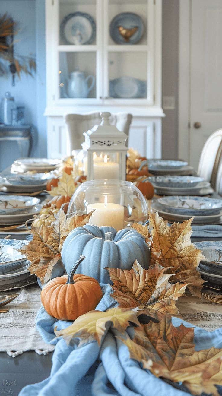 Soft Blue Pumpkin Thanksgiving Table