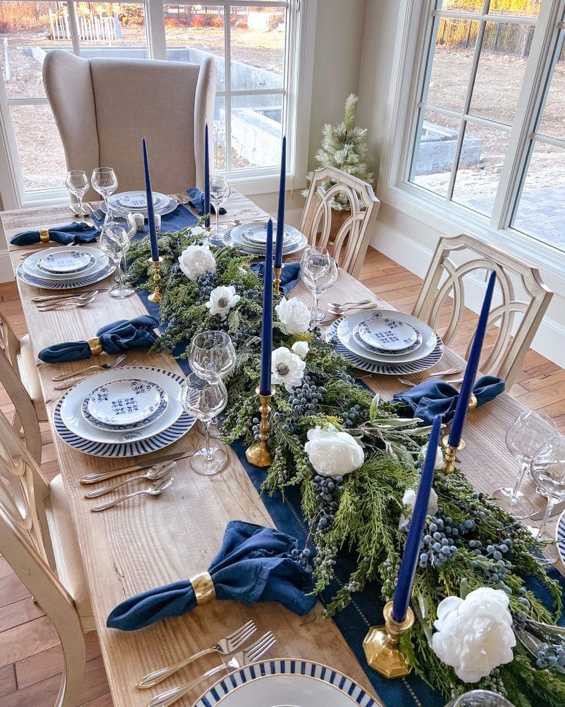 Winter Blue and White Thanksgiving Table