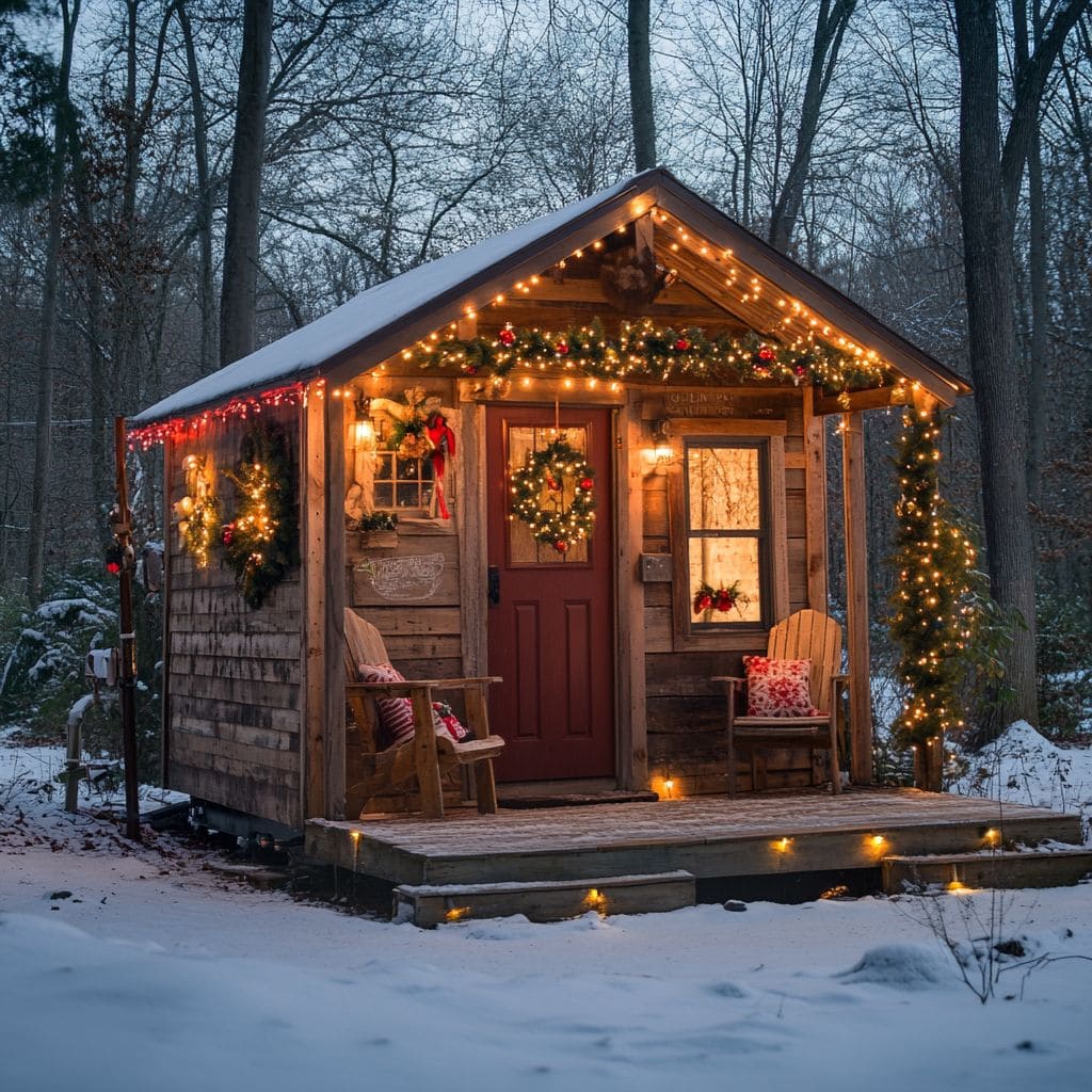 Cozy Christmas Shed with Warm Lights