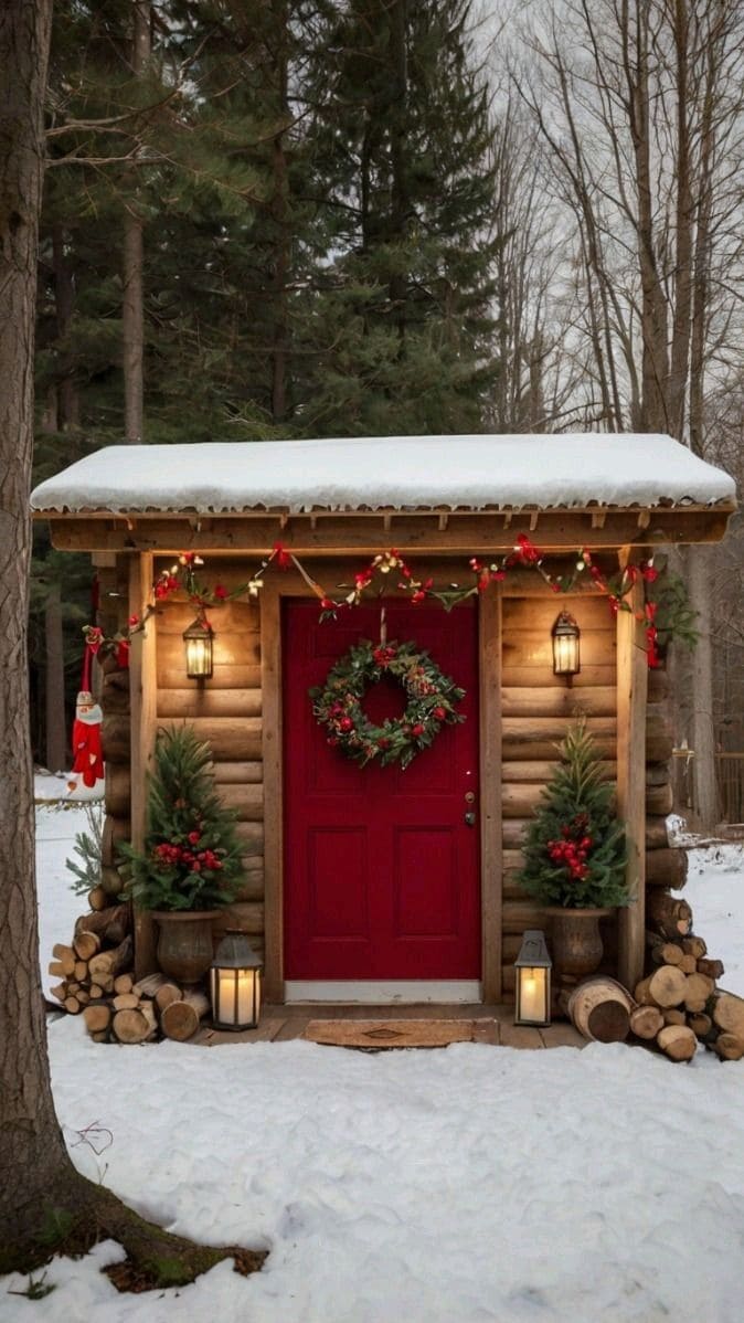 Cozy Log Shed Christmas Decor