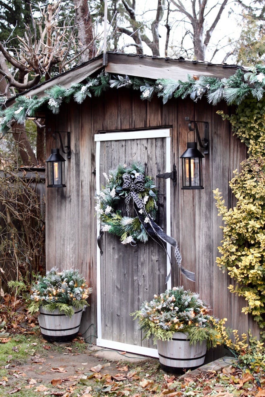 Frosted Holiday Shed Decor