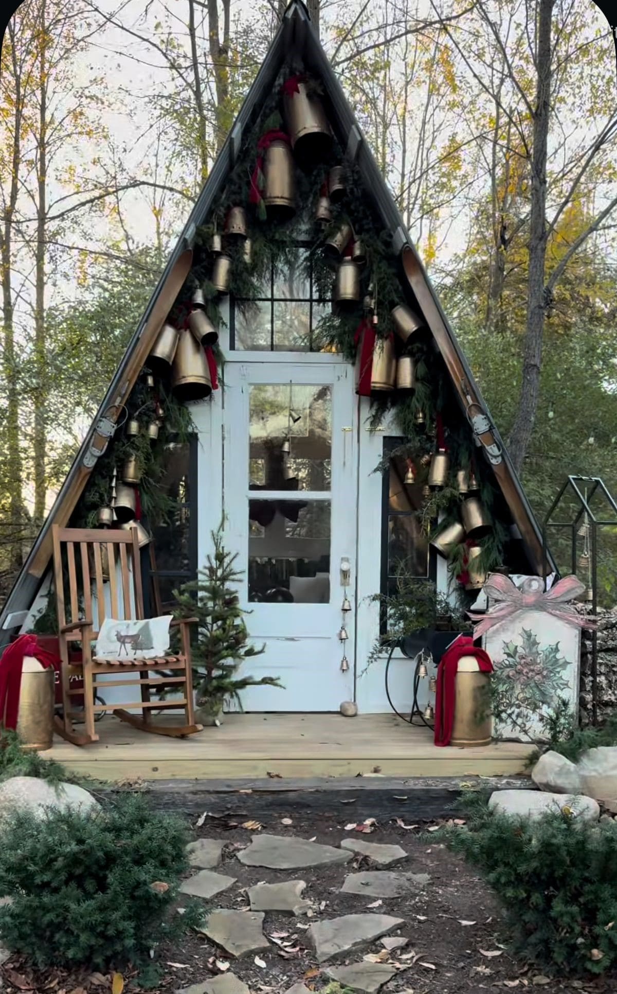 Rustic Christmas Shed with Vintage Bells